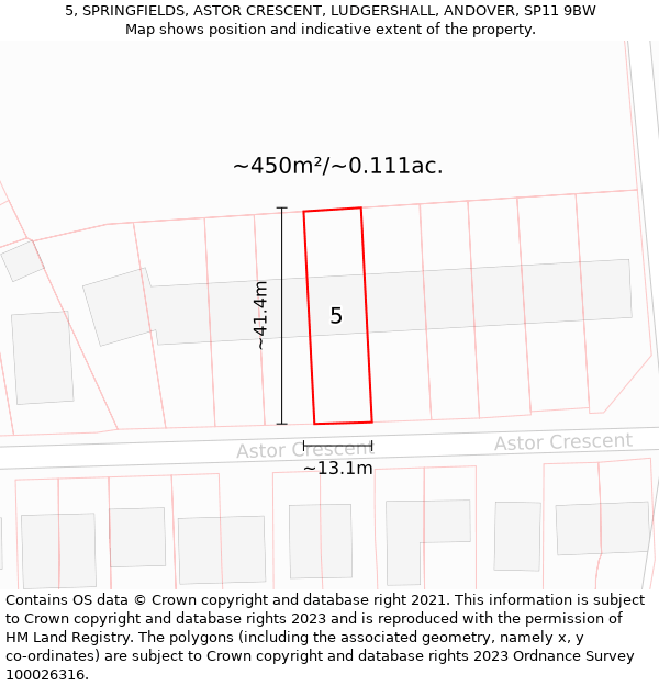 5, SPRINGFIELDS, ASTOR CRESCENT, LUDGERSHALL, ANDOVER, SP11 9BW: Plot and title map