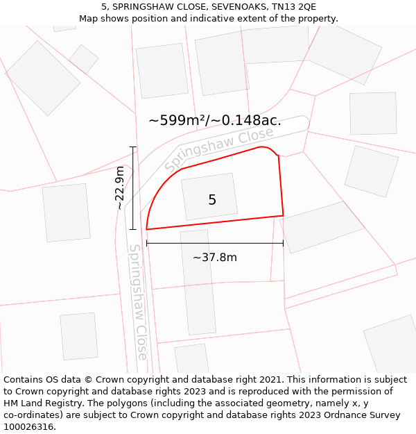 5, SPRINGSHAW CLOSE, SEVENOAKS, TN13 2QE: Plot and title map