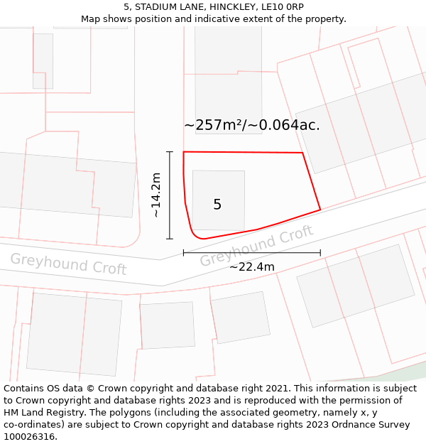 5, STADIUM LANE, HINCKLEY, LE10 0RP: Plot and title map