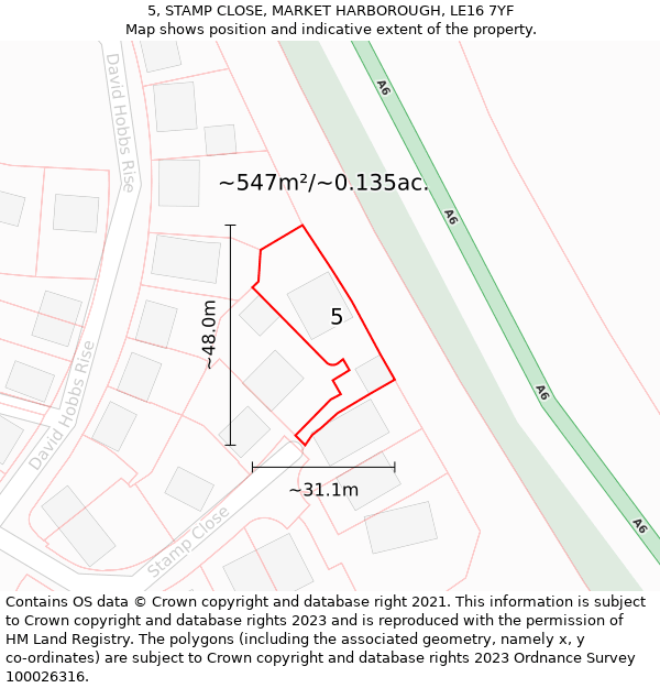 5, STAMP CLOSE, MARKET HARBOROUGH, LE16 7YF: Plot and title map