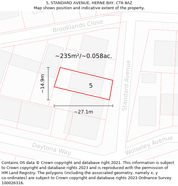 5, STANDARD AVENUE, HERNE BAY, CT6 8AZ: Plot and title map