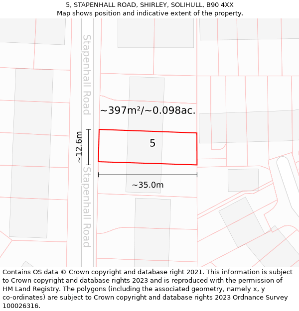 5, STAPENHALL ROAD, SHIRLEY, SOLIHULL, B90 4XX: Plot and title map