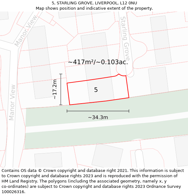 5, STARLING GROVE, LIVERPOOL, L12 0NU: Plot and title map