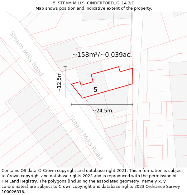 5, STEAM MILLS, CINDERFORD, GL14 3JD: Plot and title map