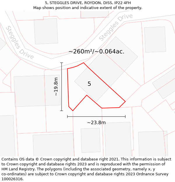 5, STEGGLES DRIVE, ROYDON, DISS, IP22 4FH: Plot and title map