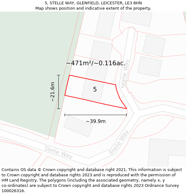 5, STELLE WAY, GLENFIELD, LEICESTER, LE3 8HN: Plot and title map