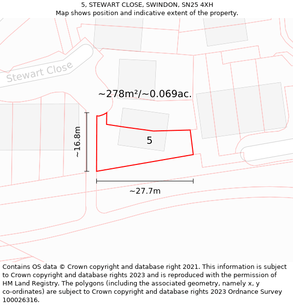 5, STEWART CLOSE, SWINDON, SN25 4XH: Plot and title map