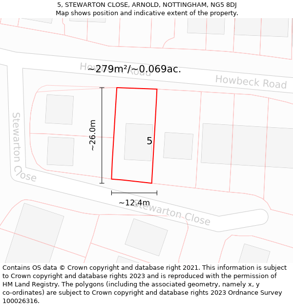 5, STEWARTON CLOSE, ARNOLD, NOTTINGHAM, NG5 8DJ: Plot and title map