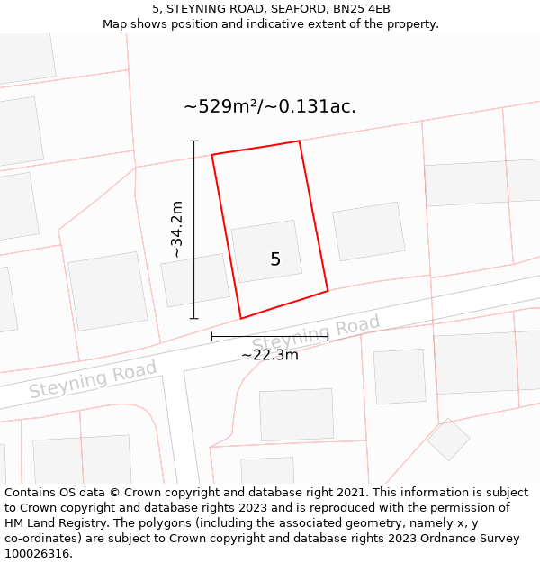 5, STEYNING ROAD, SEAFORD, BN25 4EB: Plot and title map