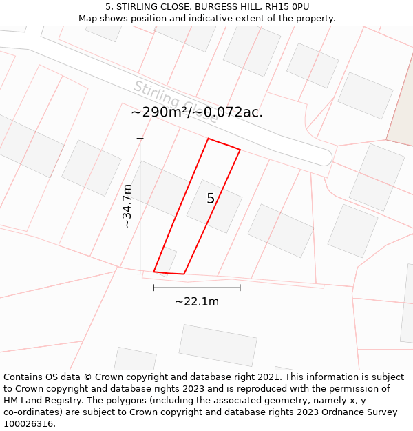 5, STIRLING CLOSE, BURGESS HILL, RH15 0PU: Plot and title map