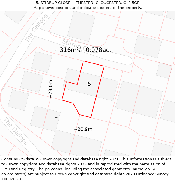 5, STIRRUP CLOSE, HEMPSTED, GLOUCESTER, GL2 5GE: Plot and title map