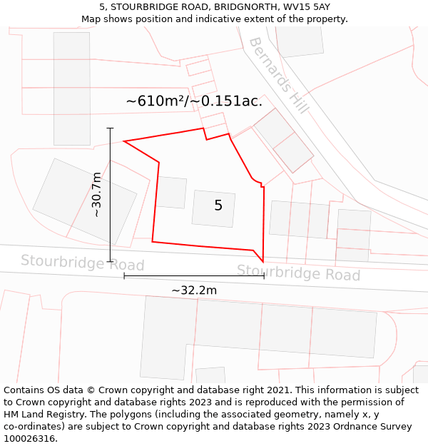 5, STOURBRIDGE ROAD, BRIDGNORTH, WV15 5AY: Plot and title map