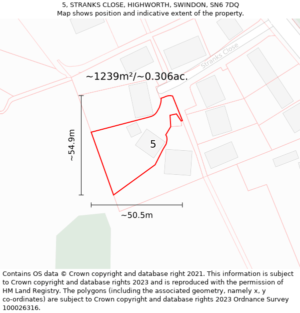 5, STRANKS CLOSE, HIGHWORTH, SWINDON, SN6 7DQ: Plot and title map