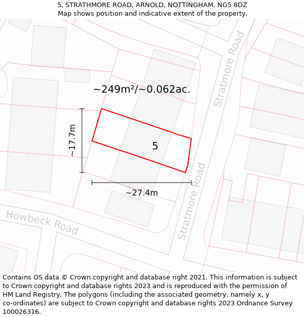 5, STRATHMORE ROAD, ARNOLD, NOTTINGHAM, NG5 8DZ: Plot and title map