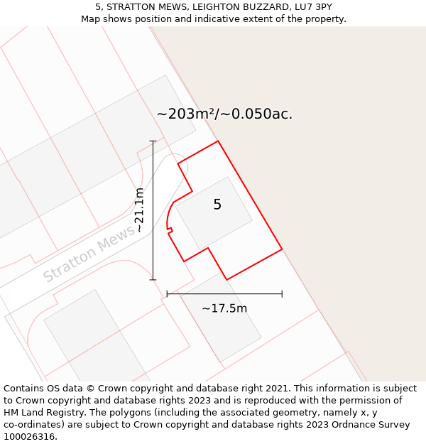 5, STRATTON MEWS, LEIGHTON BUZZARD, LU7 3PY: Plot and title map