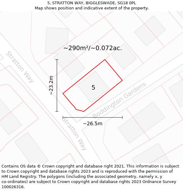 5, STRATTON WAY, BIGGLESWADE, SG18 0PL: Plot and title map