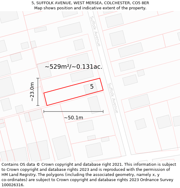 5, SUFFOLK AVENUE, WEST MERSEA, COLCHESTER, CO5 8ER: Plot and title map