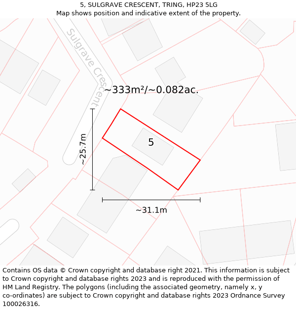 5, SULGRAVE CRESCENT, TRING, HP23 5LG: Plot and title map