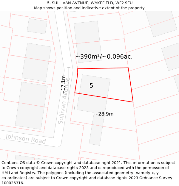 5, SULLIVAN AVENUE, WAKEFIELD, WF2 9EU: Plot and title map