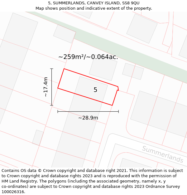 5, SUMMERLANDS, CANVEY ISLAND, SS8 9QU: Plot and title map