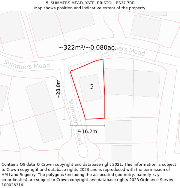 5, SUMMERS MEAD, YATE, BRISTOL, BS37 7RB: Plot and title map