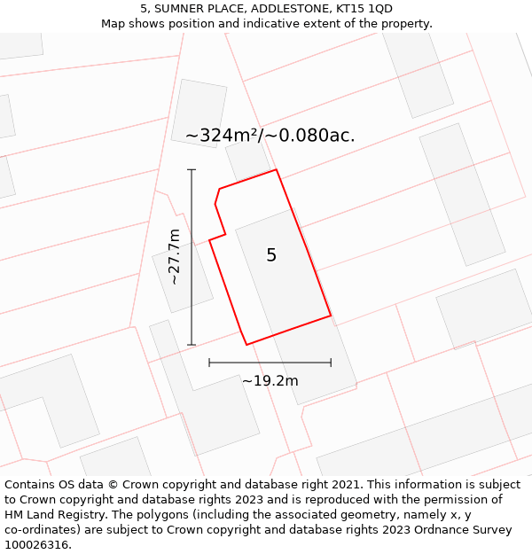 5, SUMNER PLACE, ADDLESTONE, KT15 1QD: Plot and title map