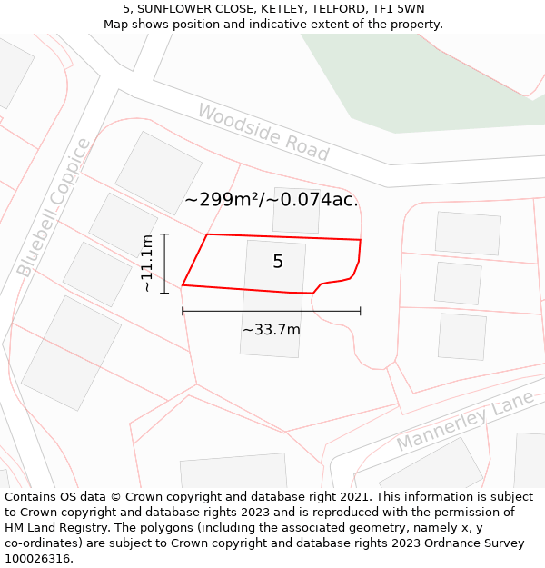 5, SUNFLOWER CLOSE, KETLEY, TELFORD, TF1 5WN: Plot and title map