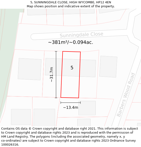 5, SUNNINGDALE CLOSE, HIGH WYCOMBE, HP12 4EN: Plot and title map