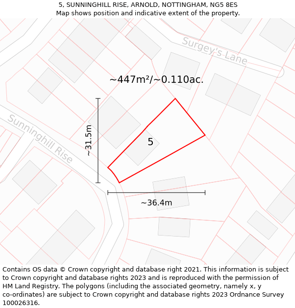 5, SUNNINGHILL RISE, ARNOLD, NOTTINGHAM, NG5 8ES: Plot and title map