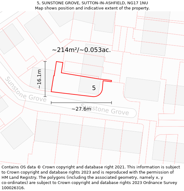5, SUNSTONE GROVE, SUTTON-IN-ASHFIELD, NG17 1NU: Plot and title map