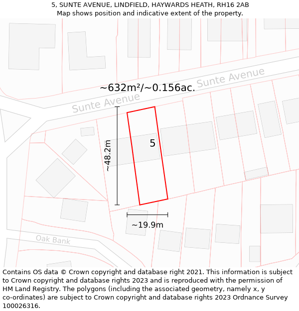 5, SUNTE AVENUE, LINDFIELD, HAYWARDS HEATH, RH16 2AB: Plot and title map