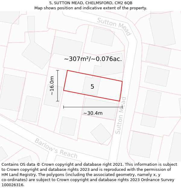 5, SUTTON MEAD, CHELMSFORD, CM2 6QB: Plot and title map