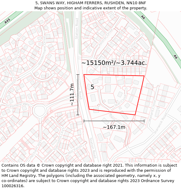 5, SWANS WAY, HIGHAM FERRERS, RUSHDEN, NN10 8NF: Plot and title map