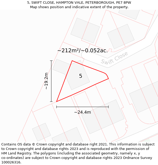 5, SWIFT CLOSE, HAMPTON VALE, PETERBOROUGH, PE7 8PW: Plot and title map