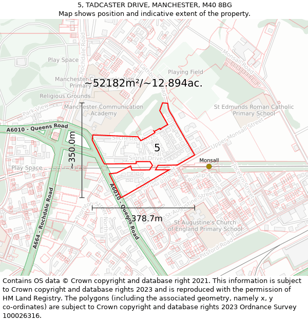 5, TADCASTER DRIVE, MANCHESTER, M40 8BG: Plot and title map