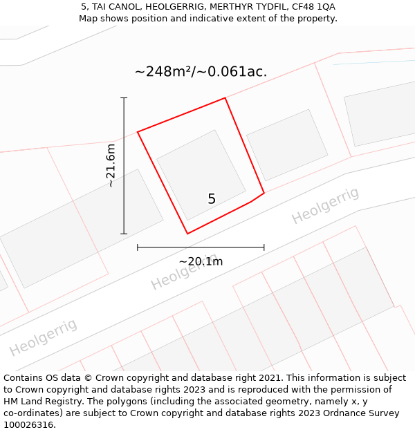 5, TAI CANOL, HEOLGERRIG, MERTHYR TYDFIL, CF48 1QA: Plot and title map