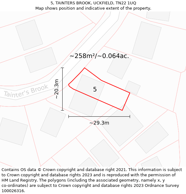 5, TAINTERS BROOK, UCKFIELD, TN22 1UQ: Plot and title map