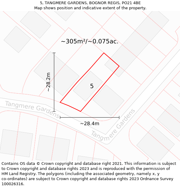 5, TANGMERE GARDENS, BOGNOR REGIS, PO21 4BE: Plot and title map