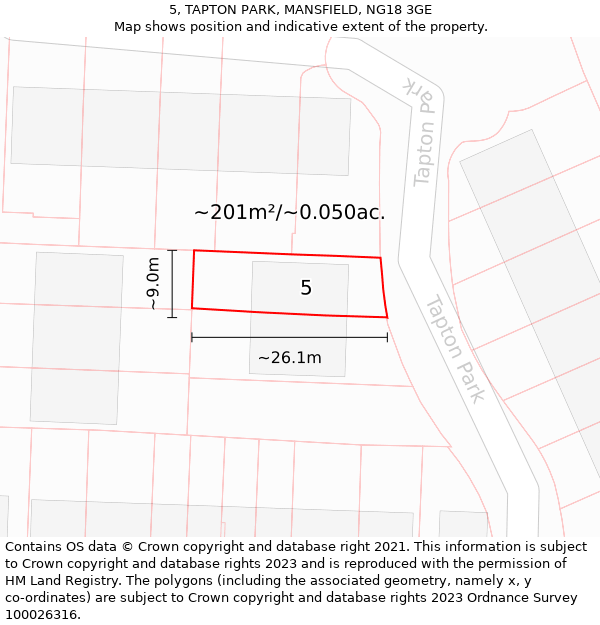 5, TAPTON PARK, MANSFIELD, NG18 3GE: Plot and title map