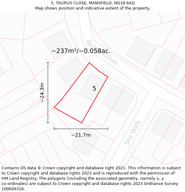 5, TAURUS CLOSE, MANSFIELD, NG18 6AQ: Plot and title map