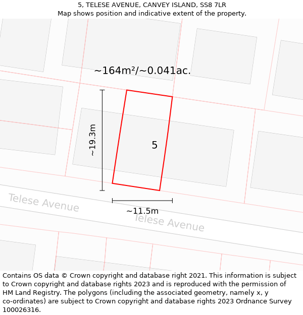 5, TELESE AVENUE, CANVEY ISLAND, SS8 7LR: Plot and title map