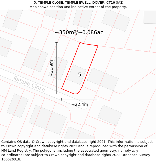 5, TEMPLE CLOSE, TEMPLE EWELL, DOVER, CT16 3AZ: Plot and title map