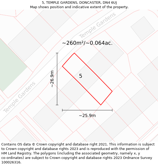 5, TEMPLE GARDENS, DONCASTER, DN4 6UJ: Plot and title map