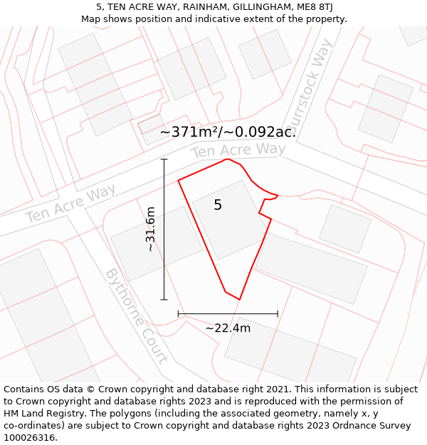 5, TEN ACRE WAY, RAINHAM, GILLINGHAM, ME8 8TJ: Plot and title map