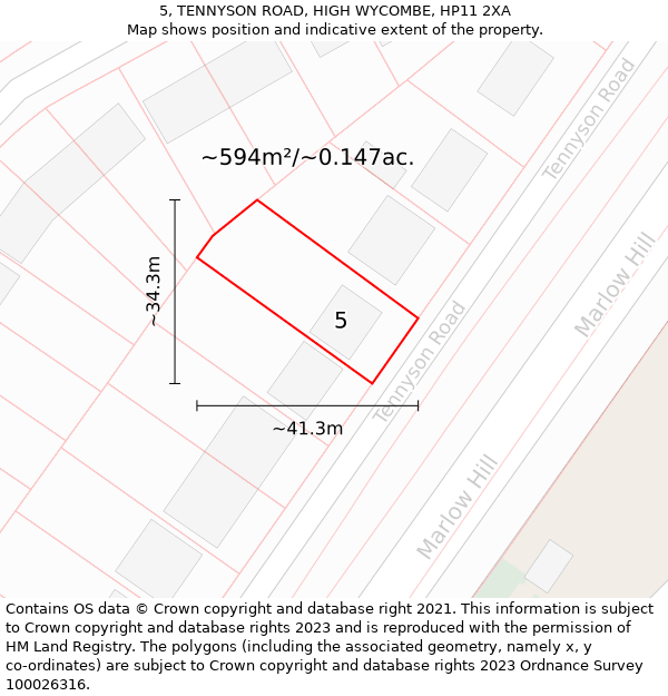 5, TENNYSON ROAD, HIGH WYCOMBE, HP11 2XA: Plot and title map