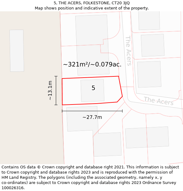 5, THE ACERS, FOLKESTONE, CT20 3JQ: Plot and title map