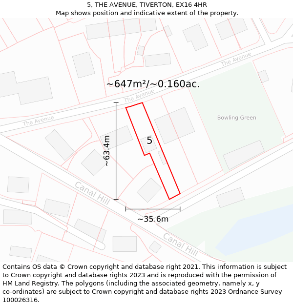 5, THE AVENUE, TIVERTON, EX16 4HR: Plot and title map