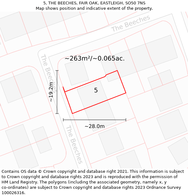 5, THE BEECHES, FAIR OAK, EASTLEIGH, SO50 7NS: Plot and title map