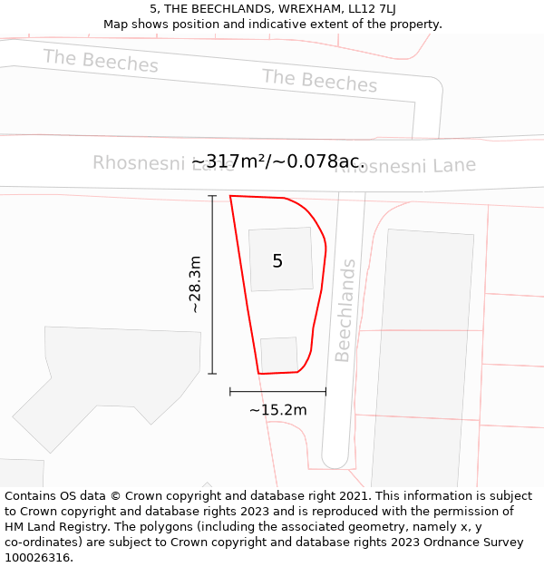 5, THE BEECHLANDS, WREXHAM, LL12 7LJ: Plot and title map