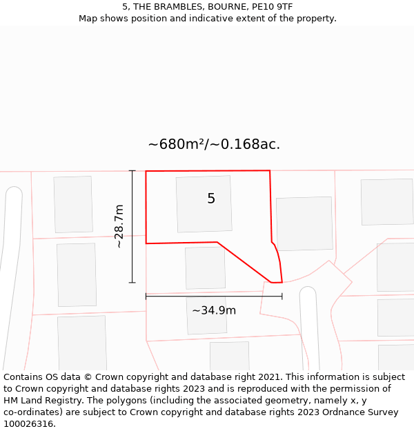 5, THE BRAMBLES, BOURNE, PE10 9TF: Plot and title map